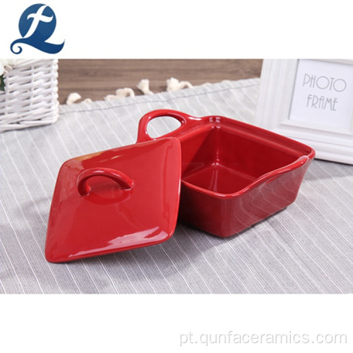 Baking de cerâmica envidraçado de Bakeware com alça